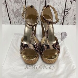 Jimmy Choo New Pela 123 Shaded Snake Print Cork Wedge